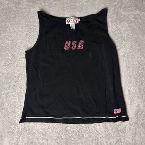 Vintage Y2K USA XL Tank Top BEDAZZLED Black Rhinestones July ￼